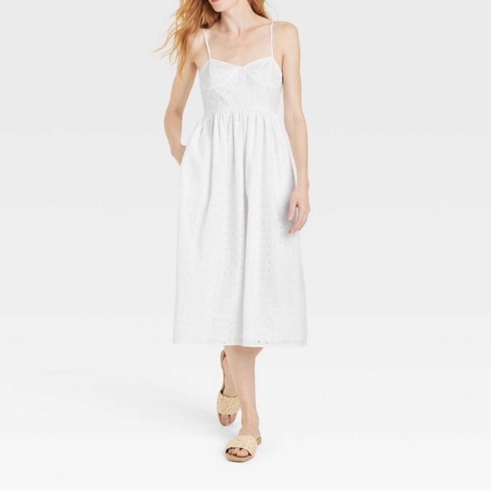 A New Day White Eyelet Spaghetti Strap Midi Sun Dress Size XL